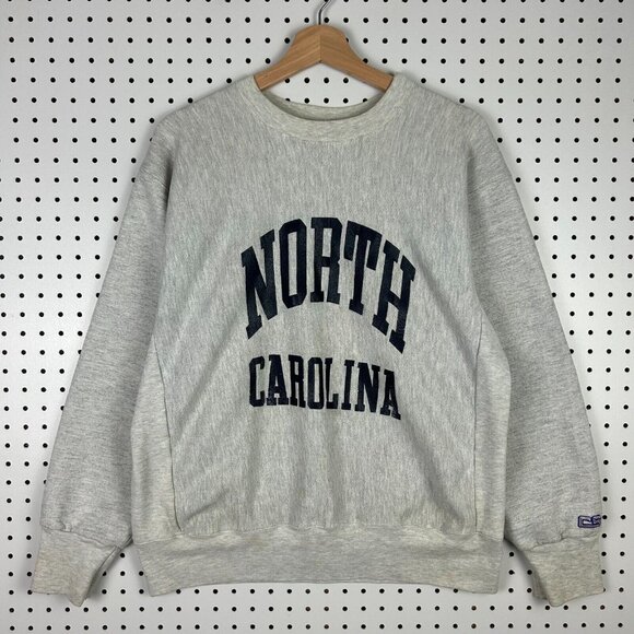North Carolina Tar Heels Crewneck Sweatshirt Large Weave 90s USA Made Gray READ - Picture 1 of 8